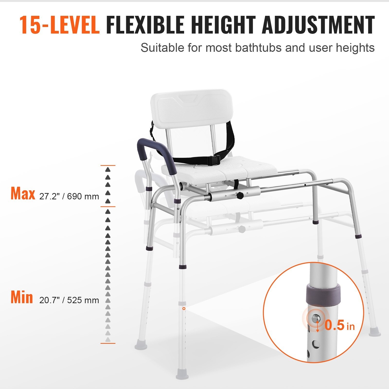 VEVOR Sliding Tub Transfer Bench, Height Adjustable - photo 4
