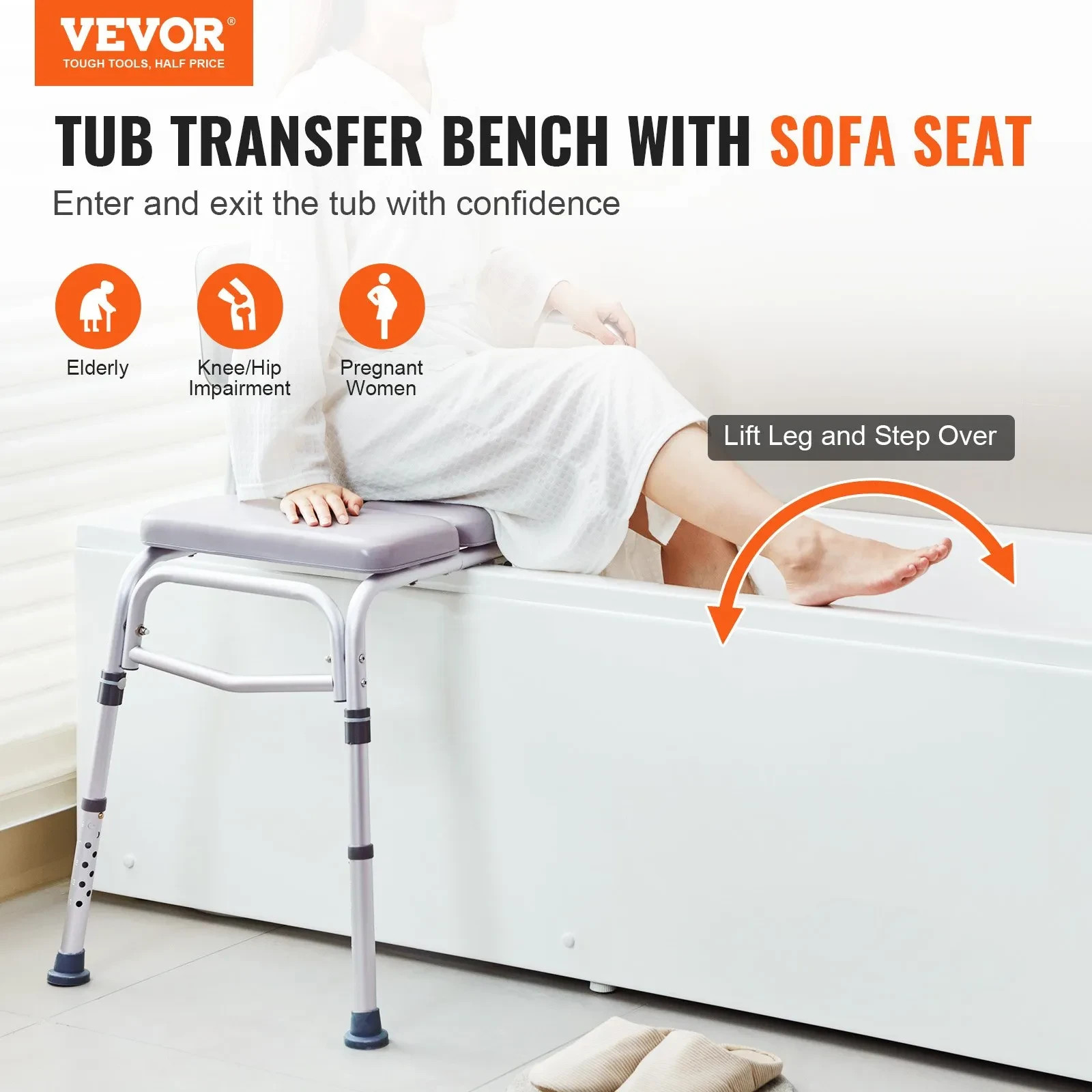 VEVOR Tub Transfer Bench for Bathtub 500lbs, Shower Seats for Ad