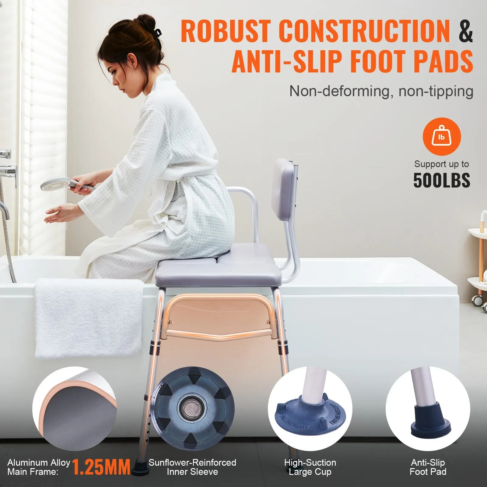 VEVOR Tub Transfer Bench for Bathtub 500lbs, Shower Seats for Ad - photo 3