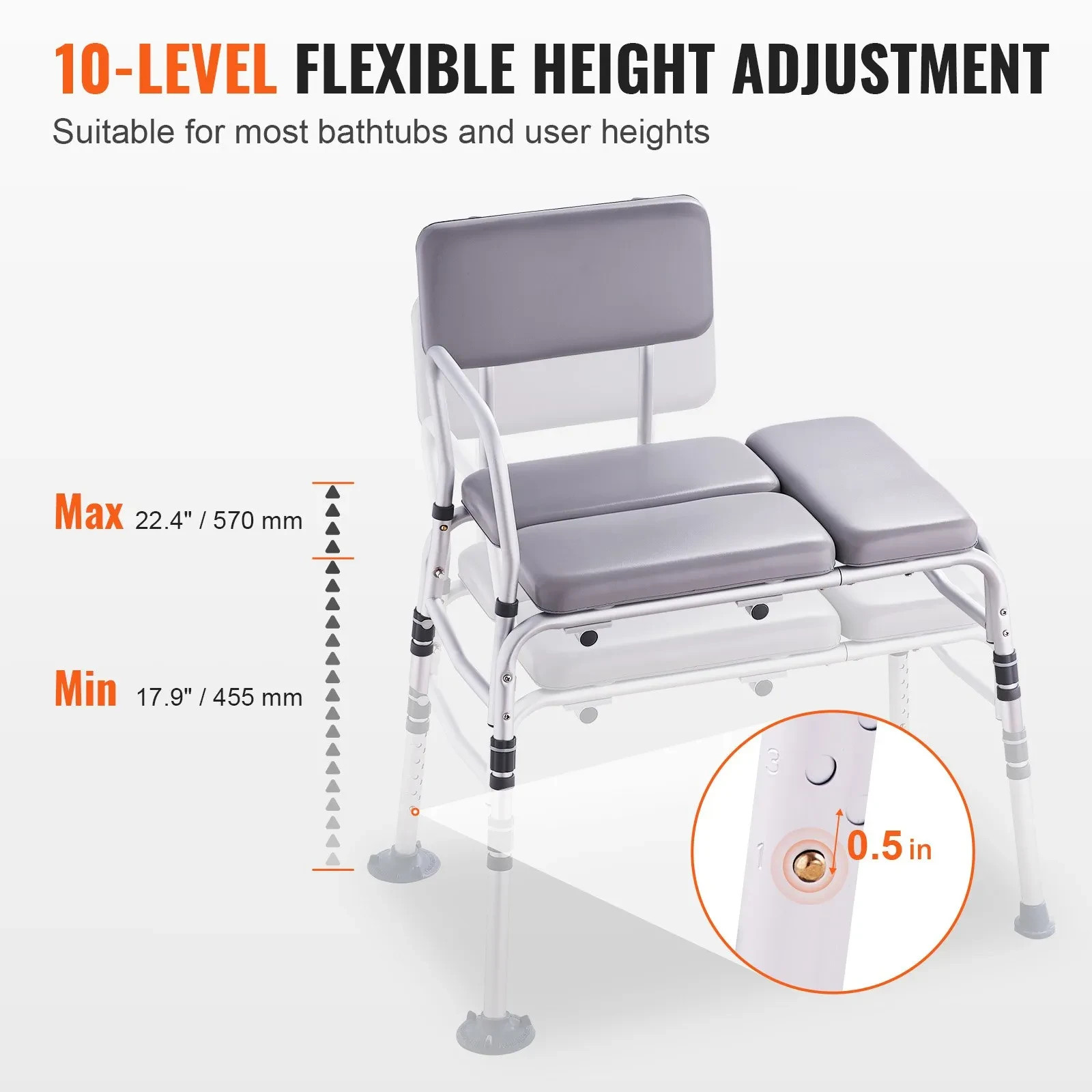 VEVOR Tub Transfer Bench for Bathtub 500lbs, Shower Seats for Ad - photo 4
