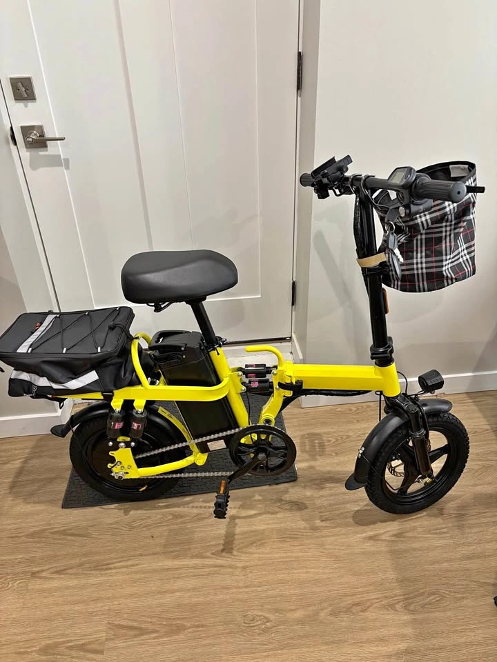 Yellow Folding Ebike - 48V 20AH, 8-Piece Suspension, Alarm