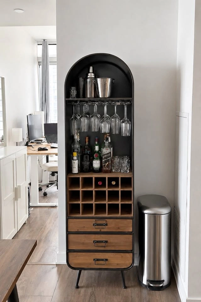 Structube EVANS Bar Cabinet – Arched Wine Rack