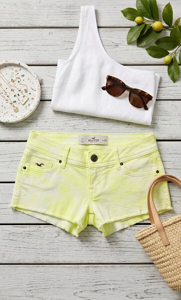 Hollister Neon Yellow Tie-Dye Denim Cutoff Shorts - Size 0 / W24