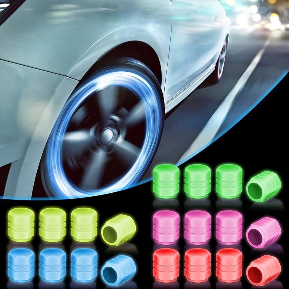 4-Pack Glow in the Dark Tire Valve Caps (Universal Fit)