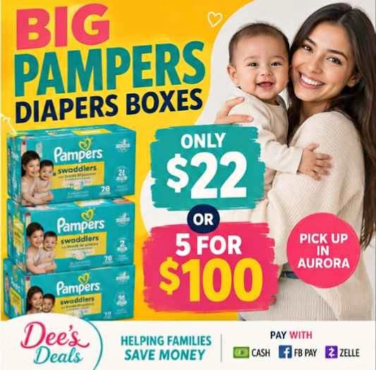 Pampers Diapers Sale $22 a box or 5 for $100 All sizes available