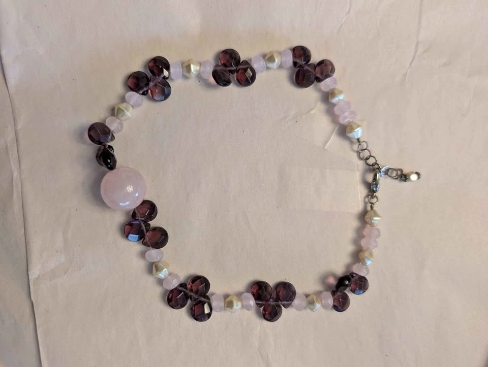 Rose Quartz & Amber bead necklace