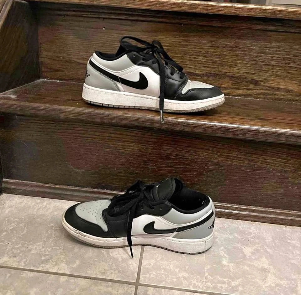 Jordan 1 Low Black White Grey Sneakers Size 5.5