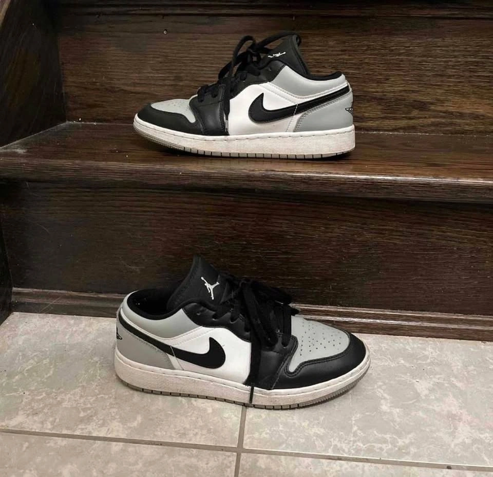 Jordan 1 Low Black White Grey Sneakers Size 5.5 - photo 2