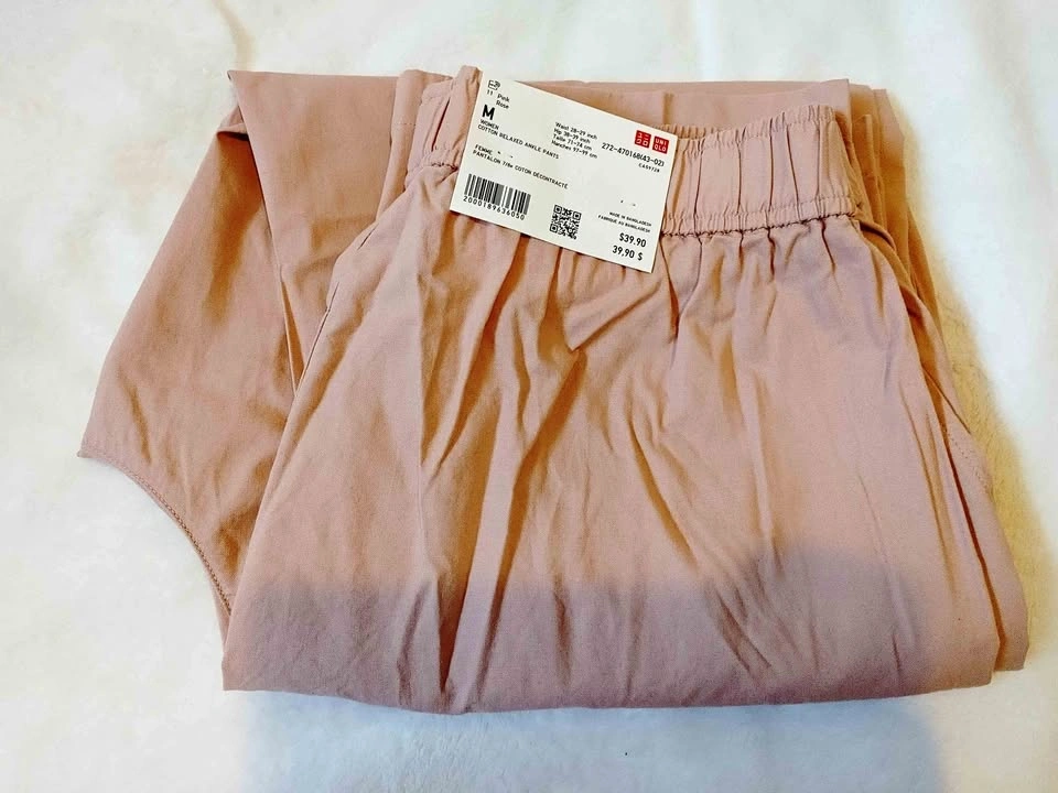 UNIQLO Women's Cotton Relaxed Ankle Pants - Pink Rose - Size M -
