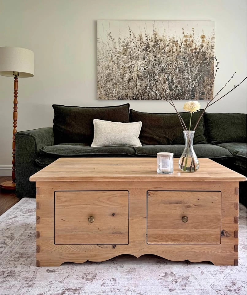 Solid Oak Coffee Table with Storage Drawers