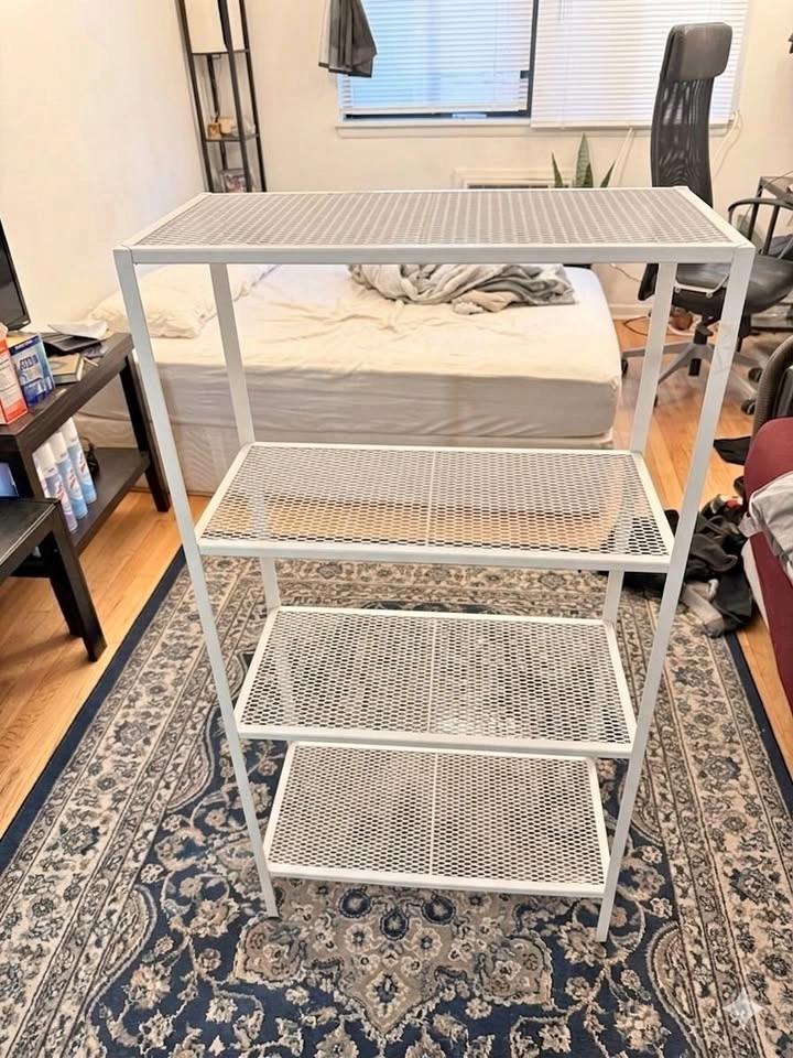 Slim White Metal Storage Shelf – Sturdy & Modern (4-Tier)