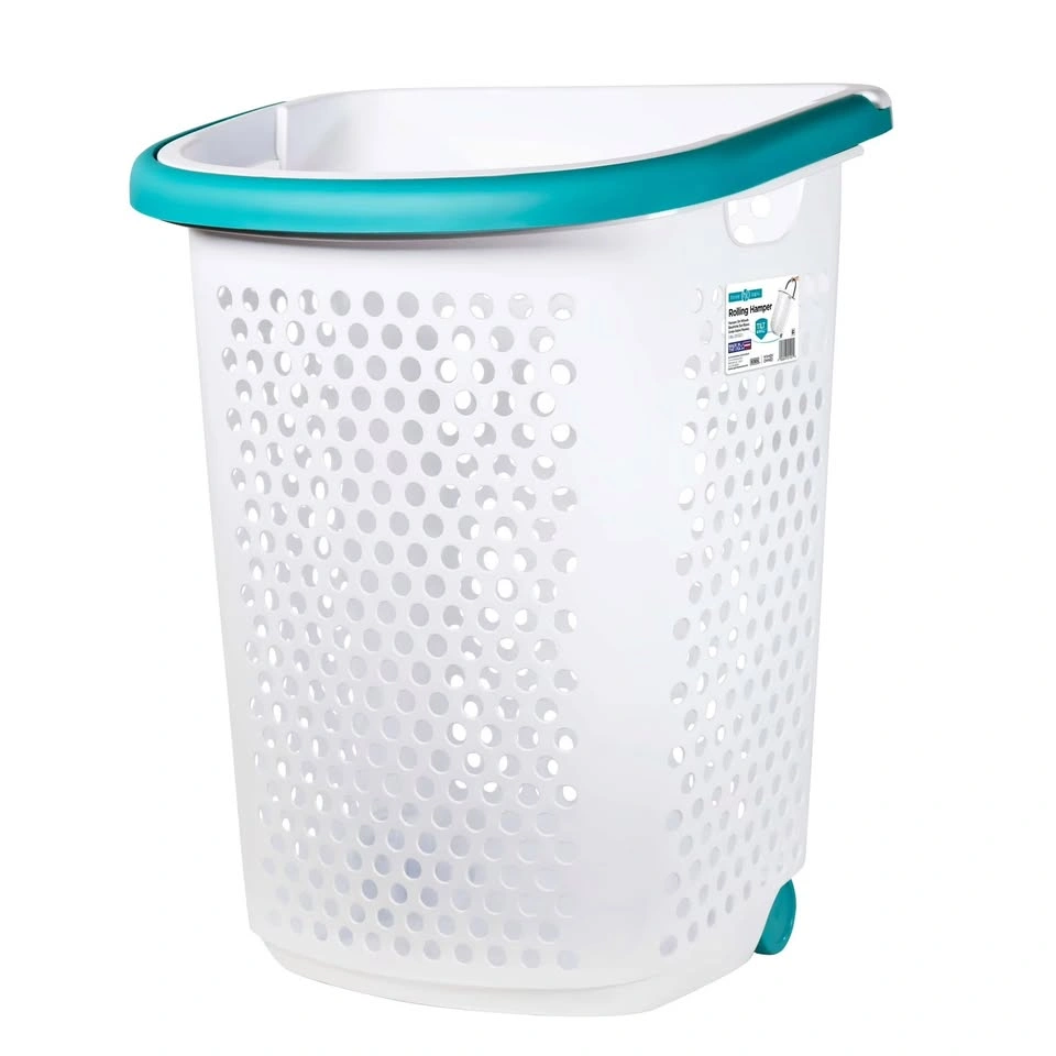 Laundry Hamper with Wheels and Pop-up Handle, White - photo 4