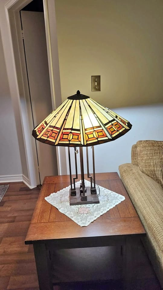 Mission-Style Stained Glass Table Lamps - Pair