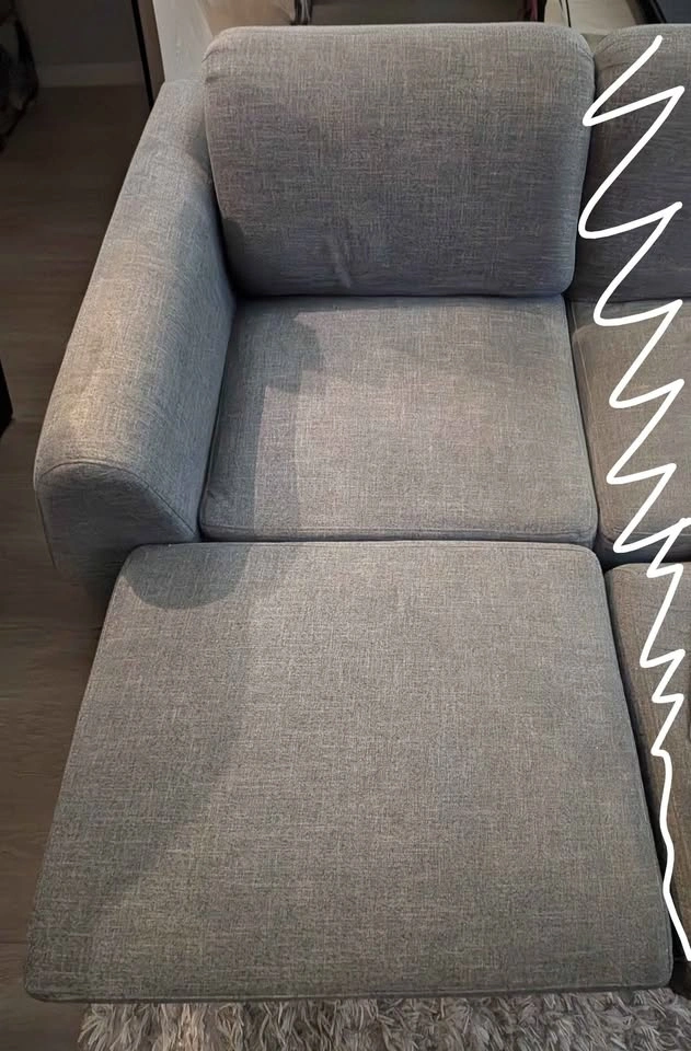 Blue grey chaise lounge with storage