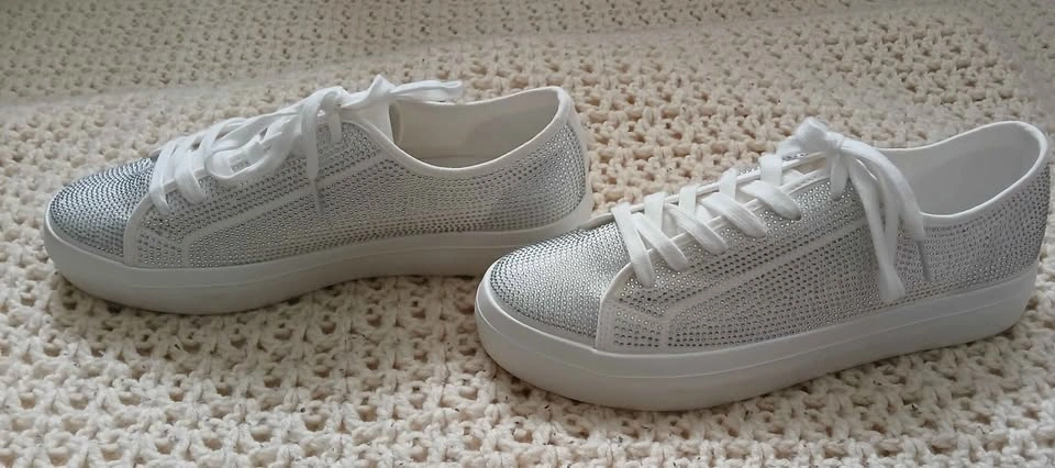 New White Rhinestone Shoes womans 11 - photo 3