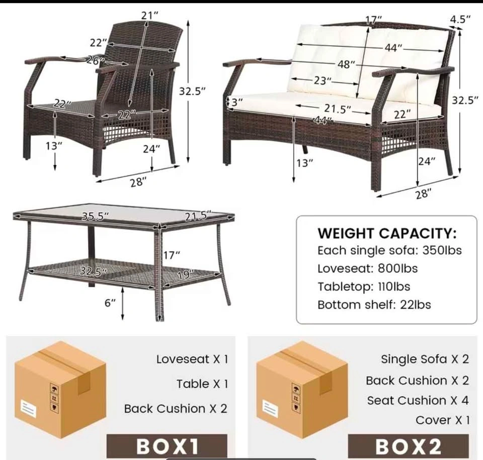 4 PC Outdoor Rattan Conversation Set Patio Sofa Set w/ Cover - photo 2