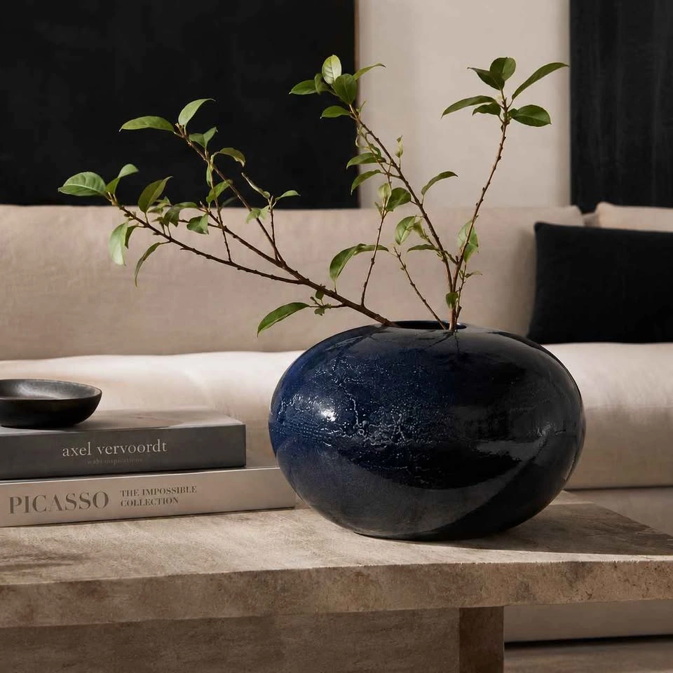 CB2 Large ATOLL Navy Vase – Rare Designer Statement Piece - photo 2