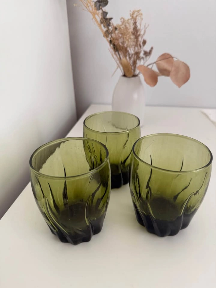 Vintage Olive Green Drinking Glasses - Set of 3 - photo 2