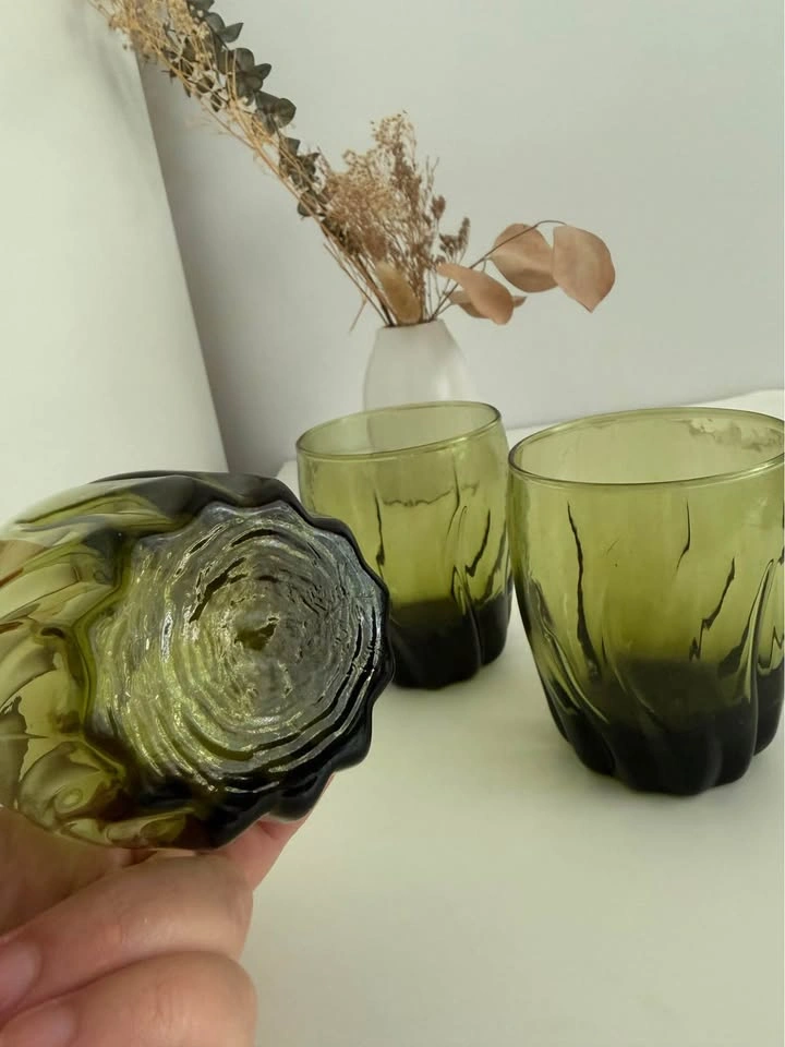 Vintage Olive Green Drinking Glasses - Set of 3 - photo 3