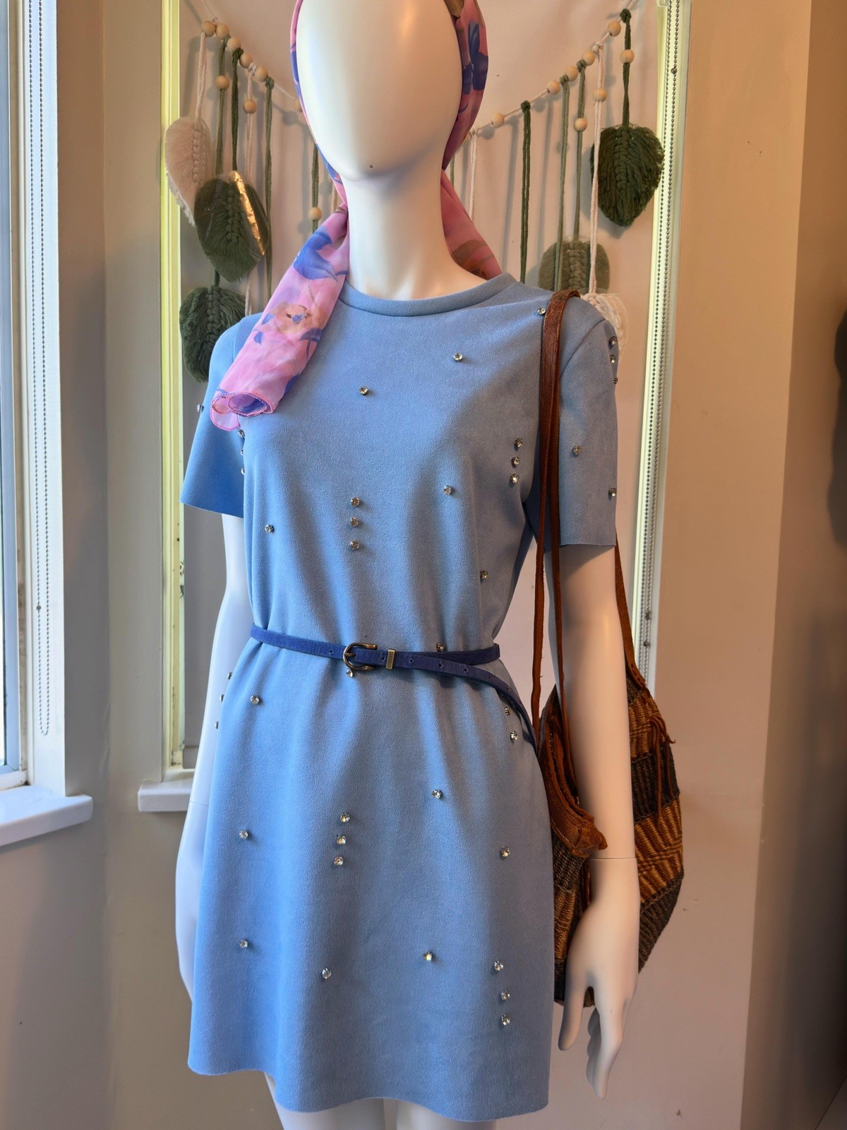 KOKER Light Blue Rhinestone Accent Mini Dress - Size M - photo 2