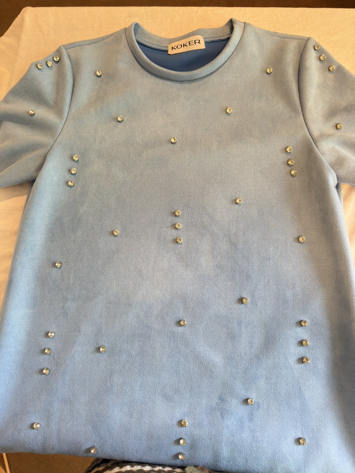 KOKER Light Blue Rhinestone Accent Mini Dress - Size M - photo 3