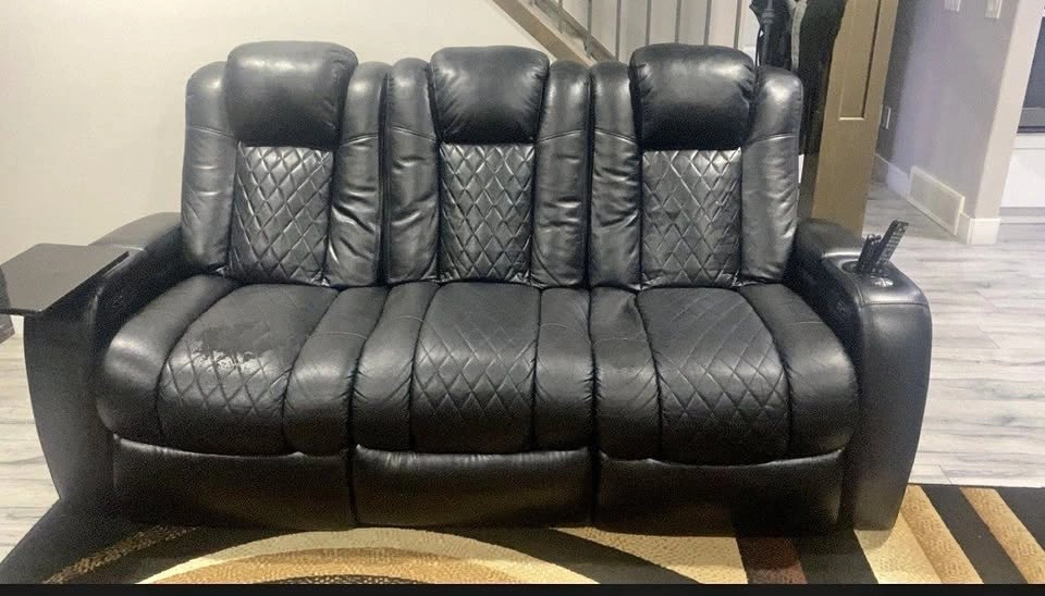 Black Leather Power Recliner Loveseat w/ LED Cup Holders