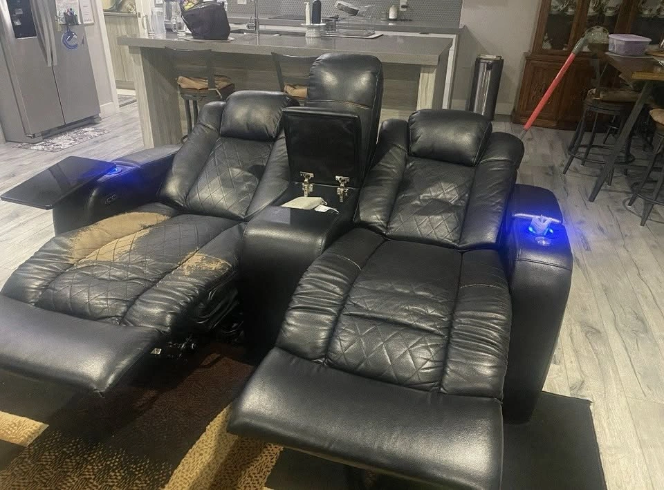 Black Leather Power Recliner Loveseat w/ LED Cup Holders - photo 3