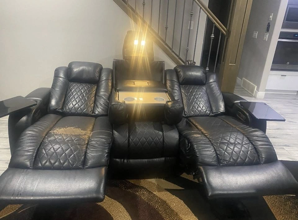 Black Leather Power Recliner Loveseat w/ LED Cup Holders - photo 5