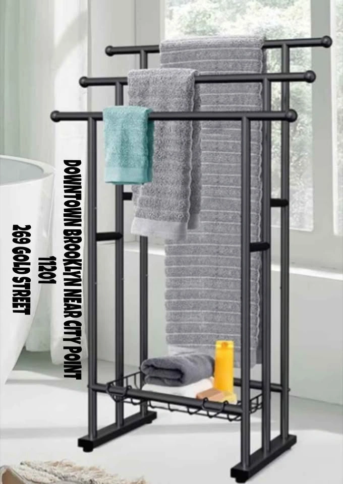 Black Metal 3-Bar Towel Rack with Shelf - photo 5