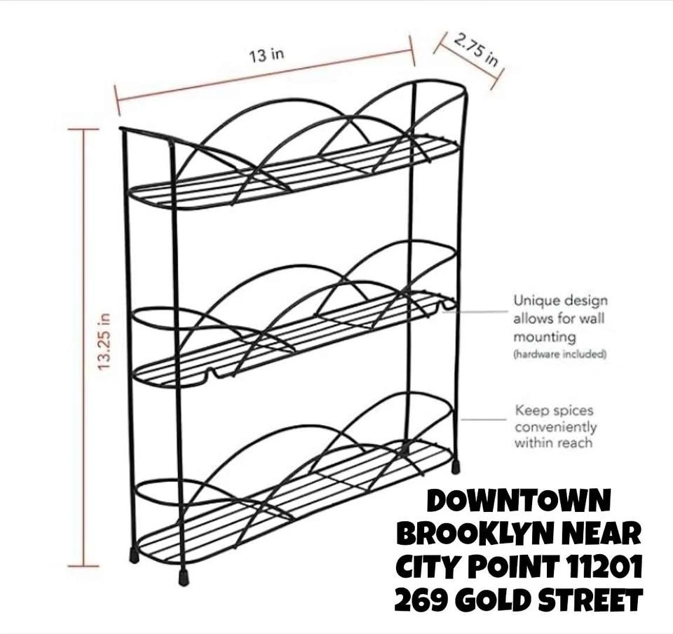 3-Tier Black Wall Mountable Countertop Spice Rack 13.25" H x 13"