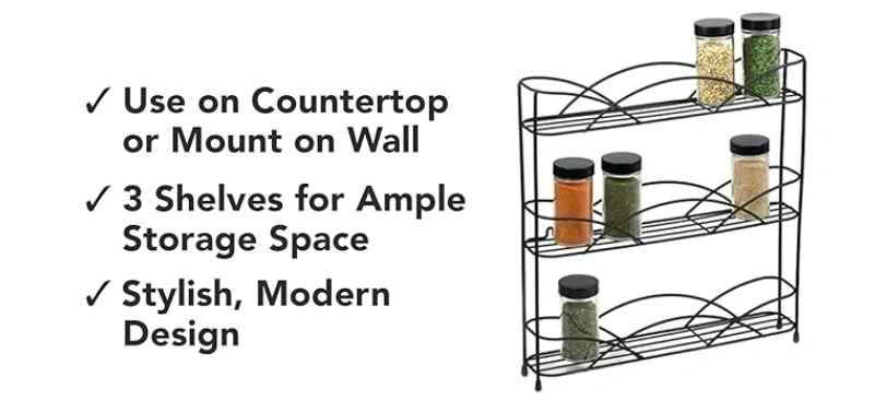 3-Tier Black Wall Mountable Countertop Spice Rack 13.25" H x 13" - photo 4