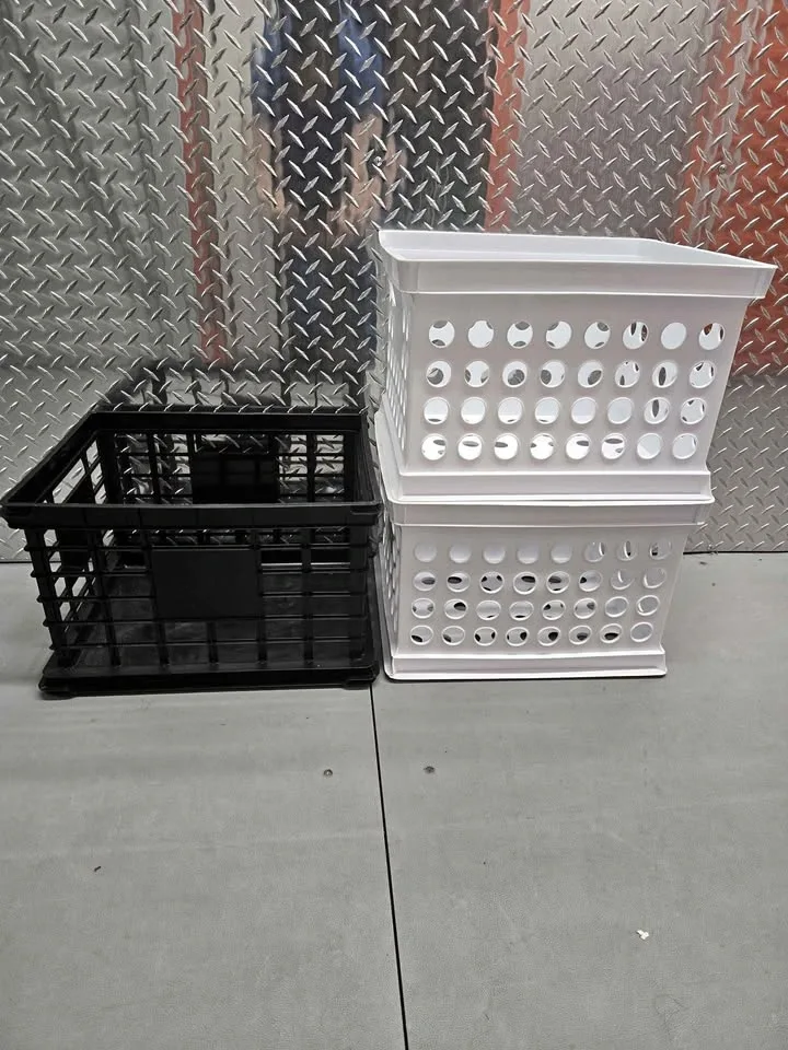 Sterilite Plastic Storage Crates - 3 Total (1 Black, 2 White)