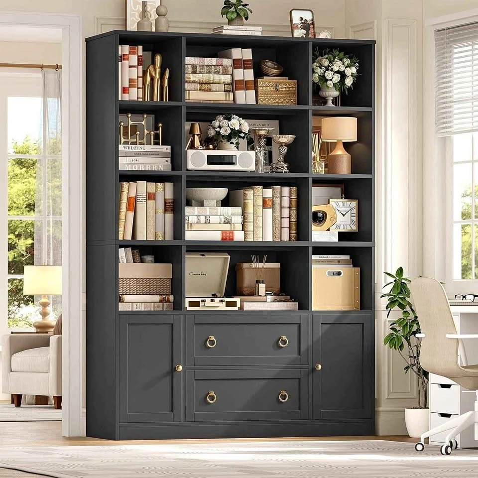 Finetones 71" H Black Bookshelf with Doors
