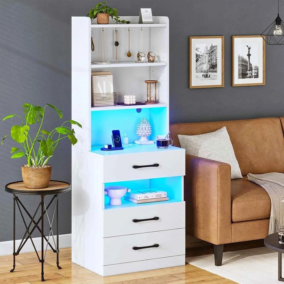 AOGLLATI Tall Nightstand with Charging Station