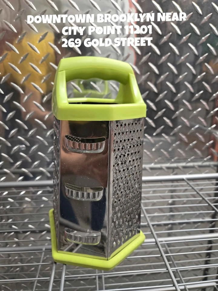 Stainless steel box grater with lime green handle - photo 2
