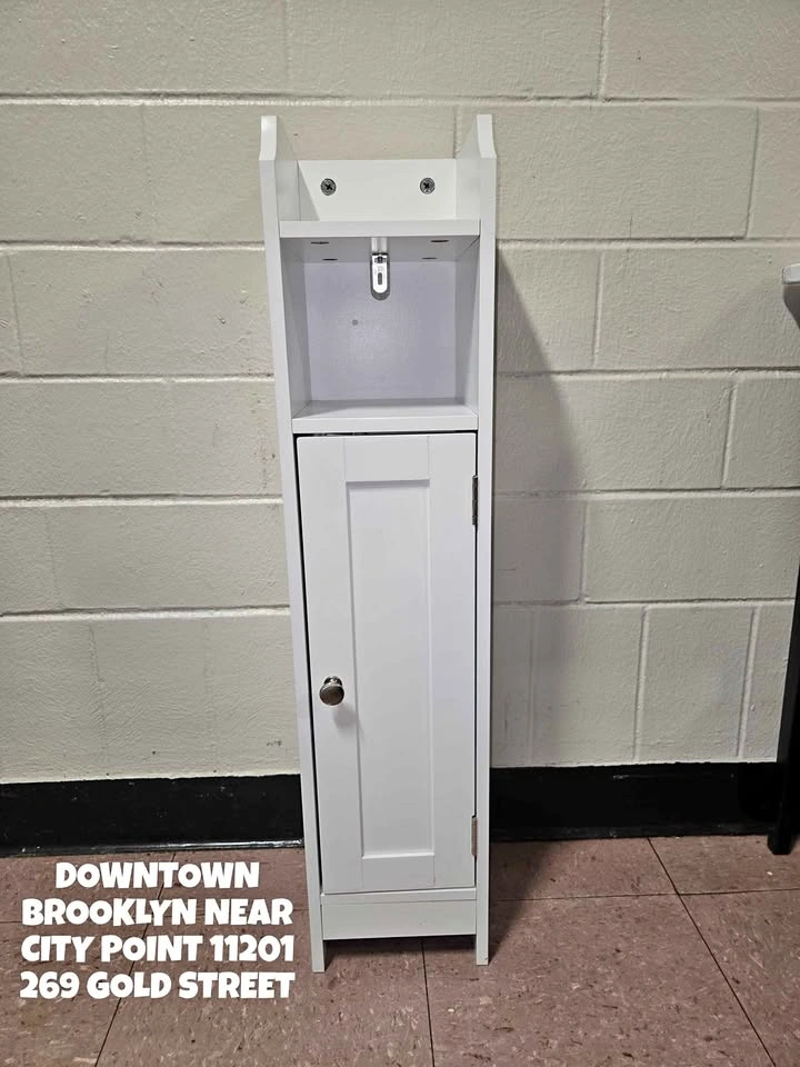 White Slim Bathroom Floor Cabinet