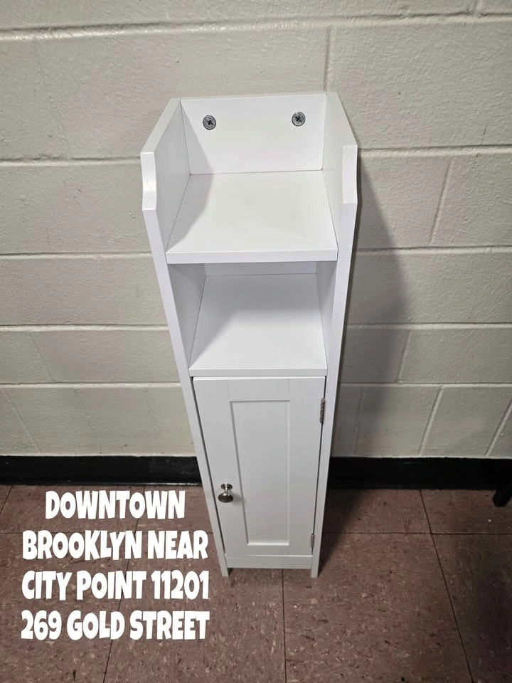 White Slim Bathroom Floor Cabinet - photo 2