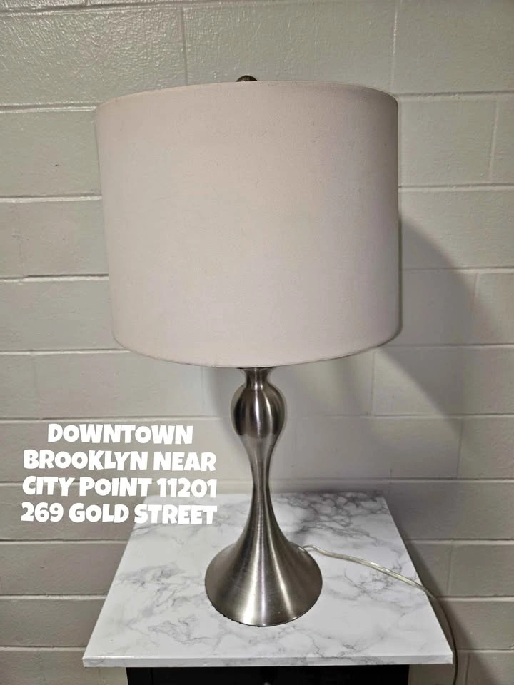 Modern Brushed Nickel Table Lamp w/ Drum Shade