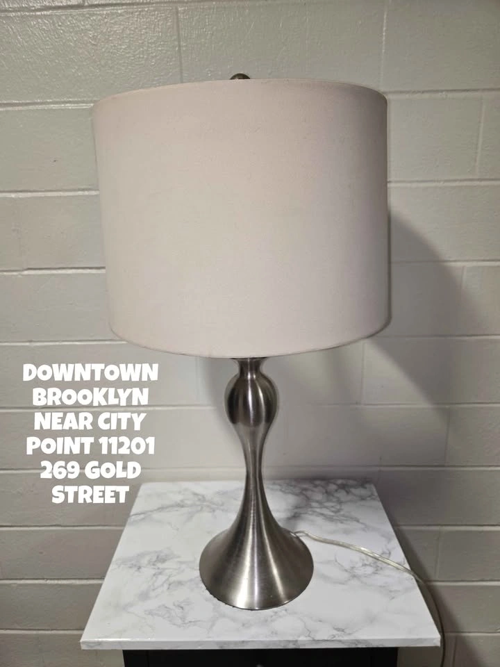 Modern Brushed Nickel Table Lamp w/ Drum Shade - photo 4