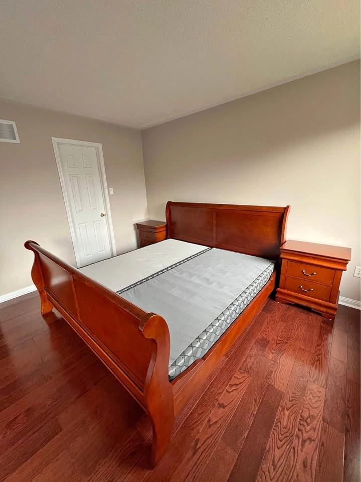 King Size Wooden Sleigh Bed with Two Nightstands - moving sale