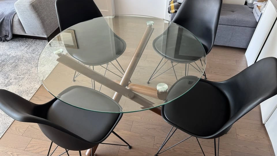 Glass Top Dining Table with Walnut Legs + 4 Chairs - photo 2
