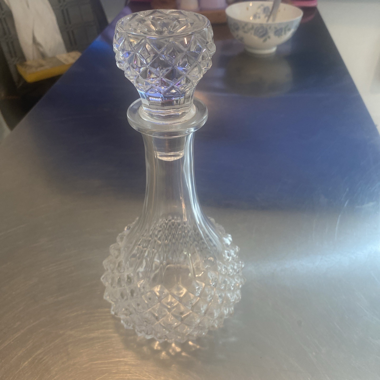 Vintage Cristal d’Arques France Glass Decanter Diamond Cut Stopp
