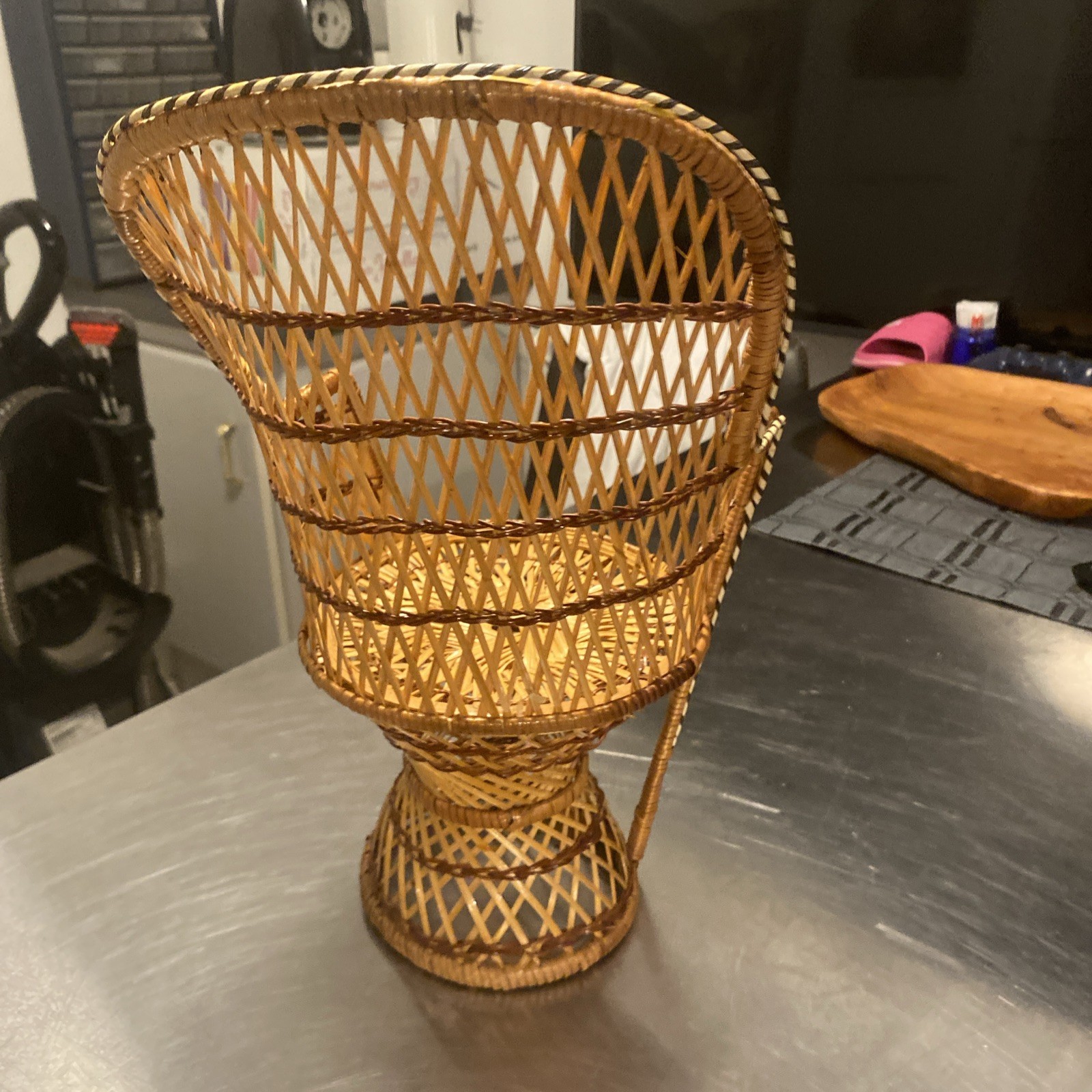 Vintage Wicker Doll Chair - Brown Peacock Fan Back Boho Style - photo 4