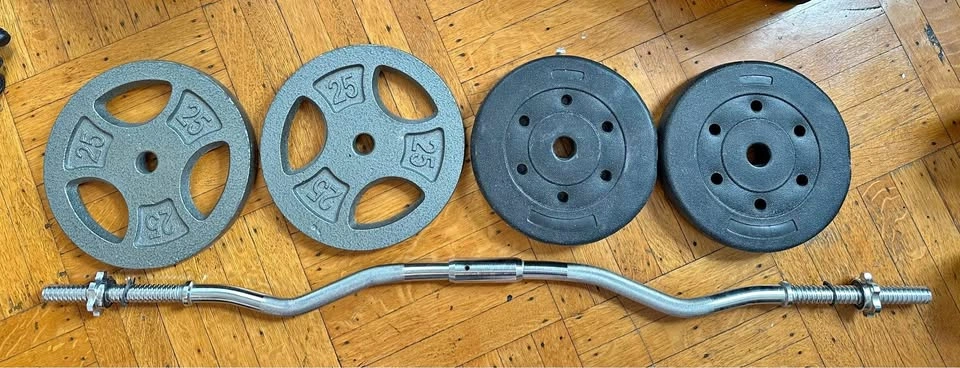 Weight plates and EZ curl bar