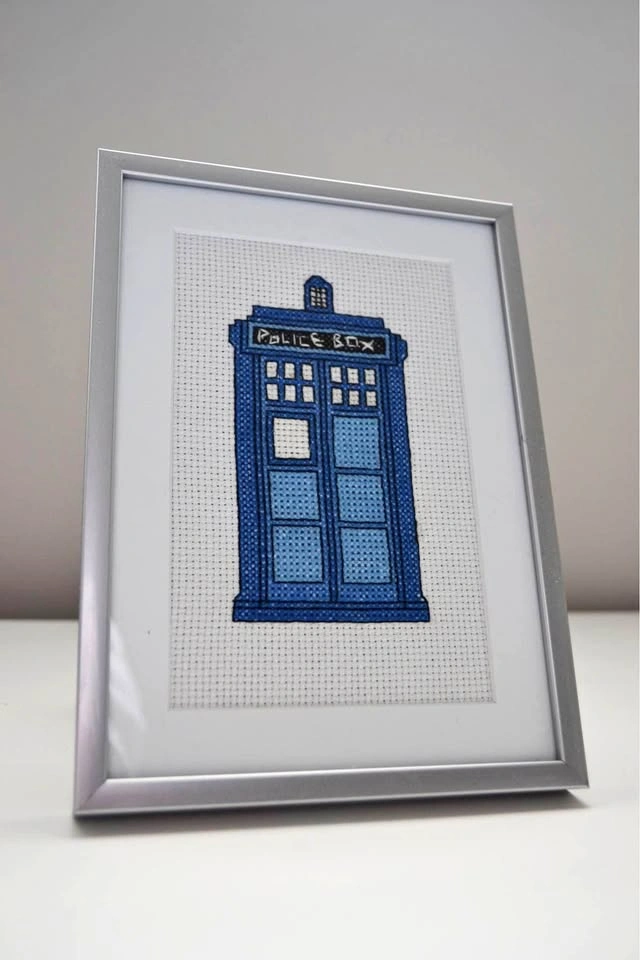 Framed Doctor Who Tardis Cross Stitch - Handmade Gift