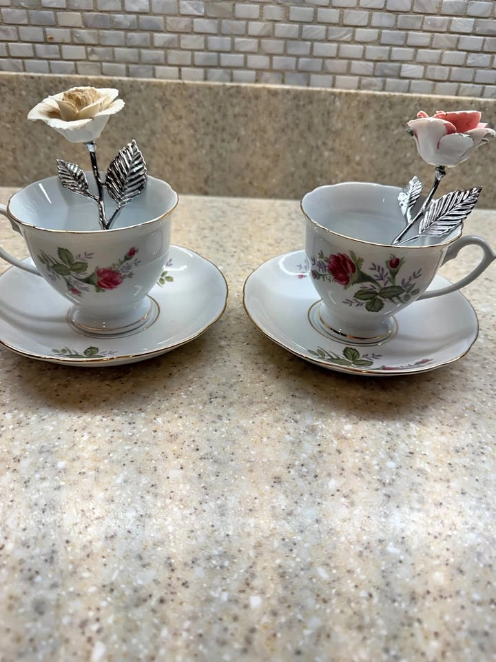 Decorative Tea Cups - Set of 2