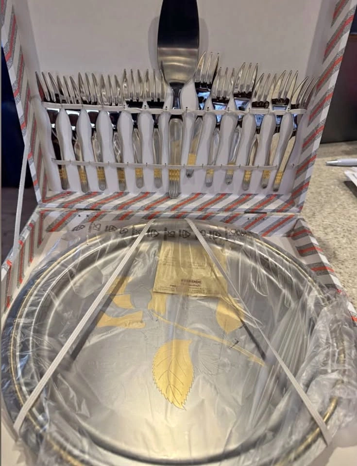 Freddi Benito Serving Tray Set - Stainless Steel and 24K Gold