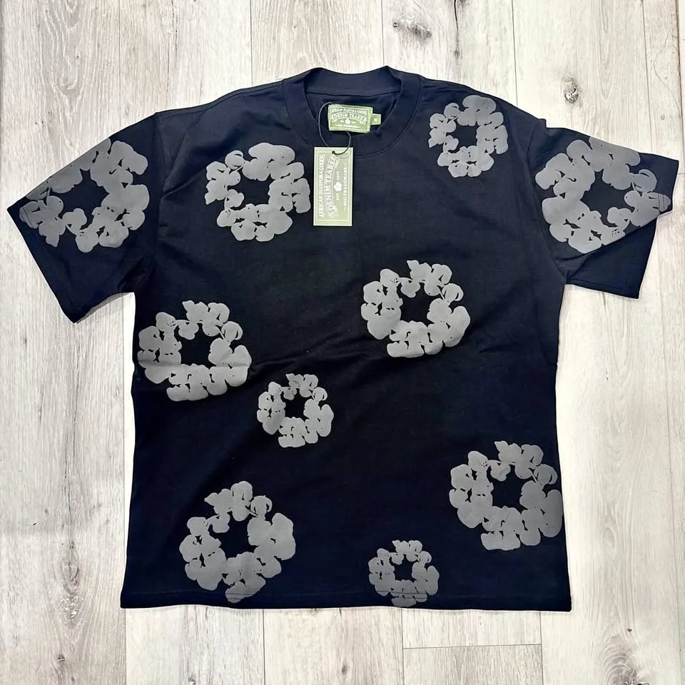 Denim Tears Black T-shirt & Shorts Set Grey Floral Pattern