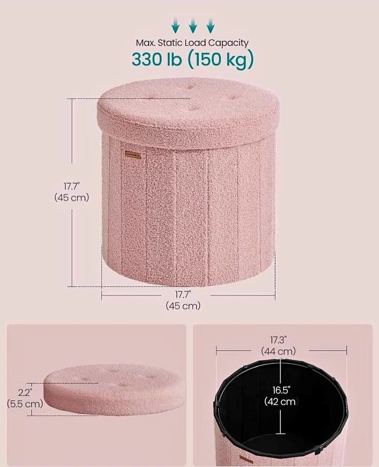 SONGMICS Pink Bouclé Storage Ottoman