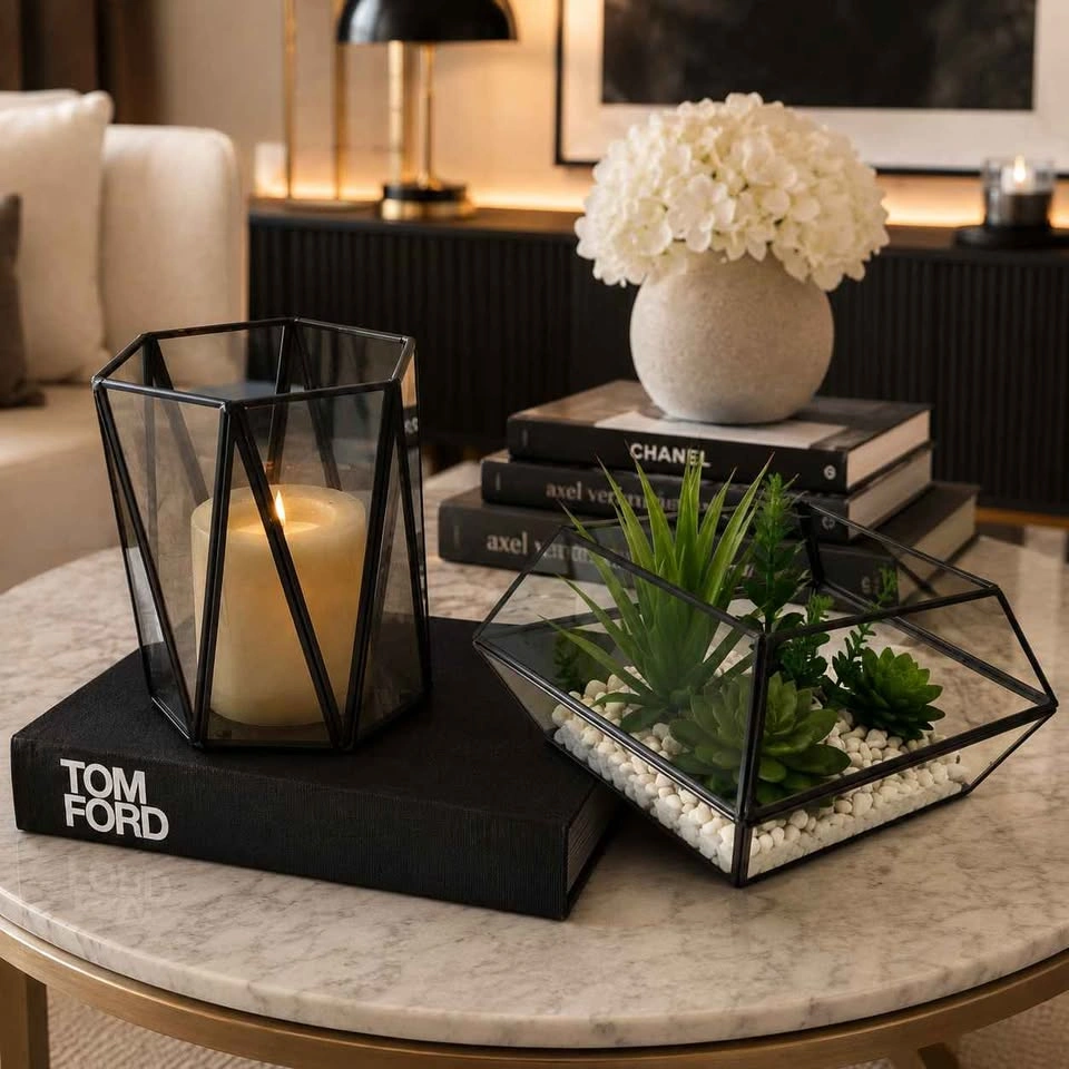 CB2 Luce Smoked Glass Hurricane & Geometric Terrarium Decor - photo 2